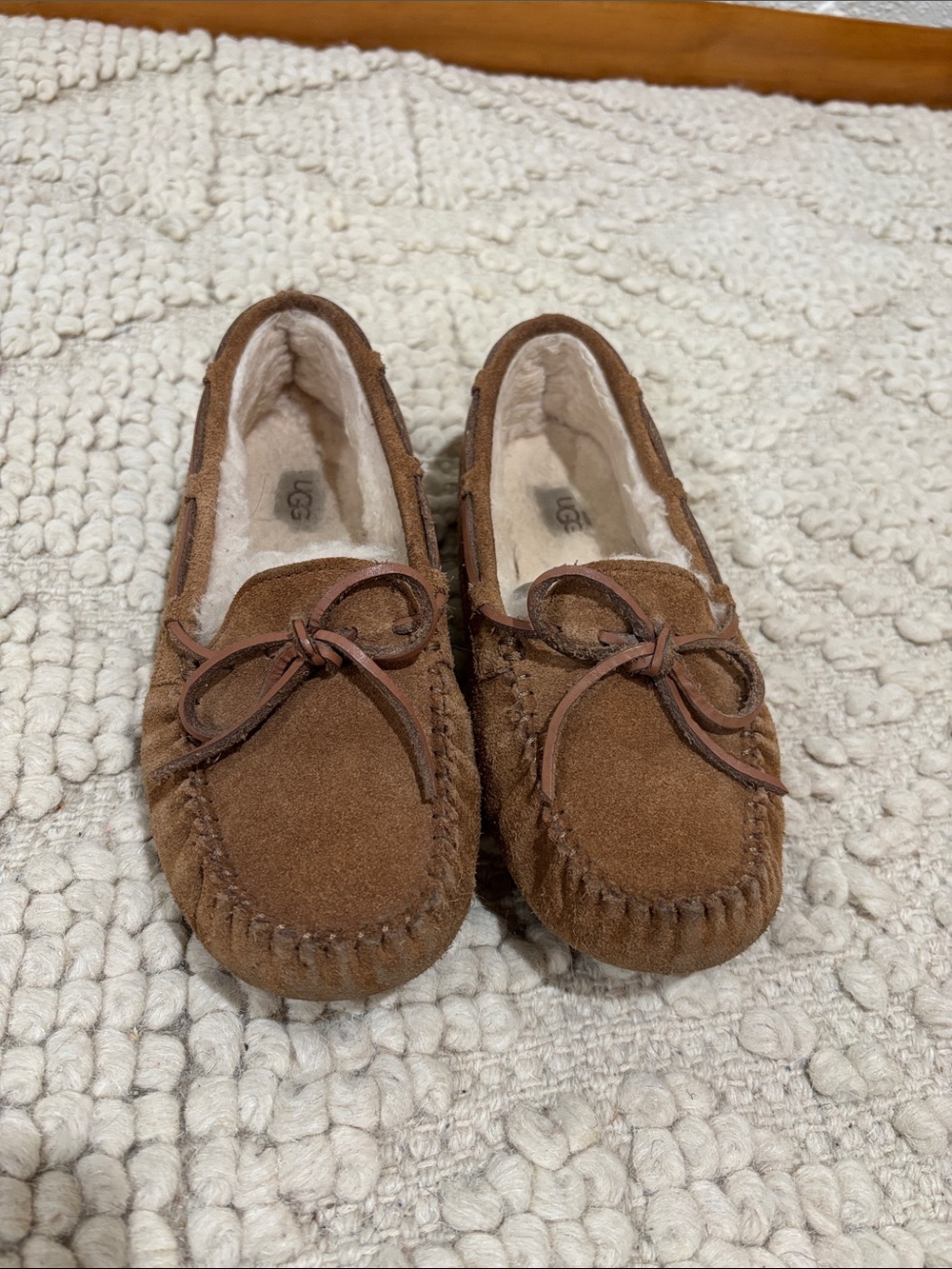 UGG Brown Suede Moccasin Slippers with Shearling